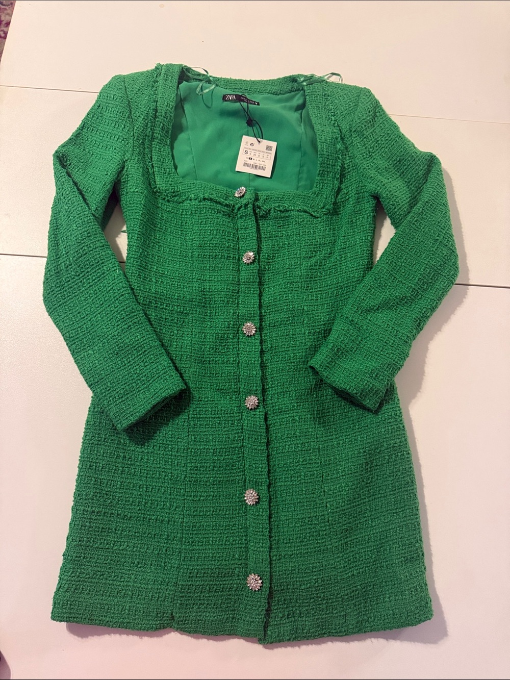 Zara Emerald Green Textured Jewel-Button Blazer